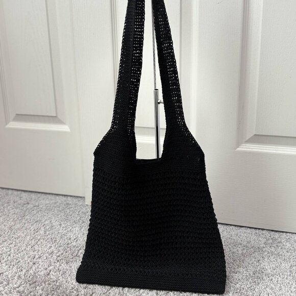 Pre-Loved Black Knit Hobo Bag Size 12" X 12" (Straps are 14" Long) - Picture 1 of 4